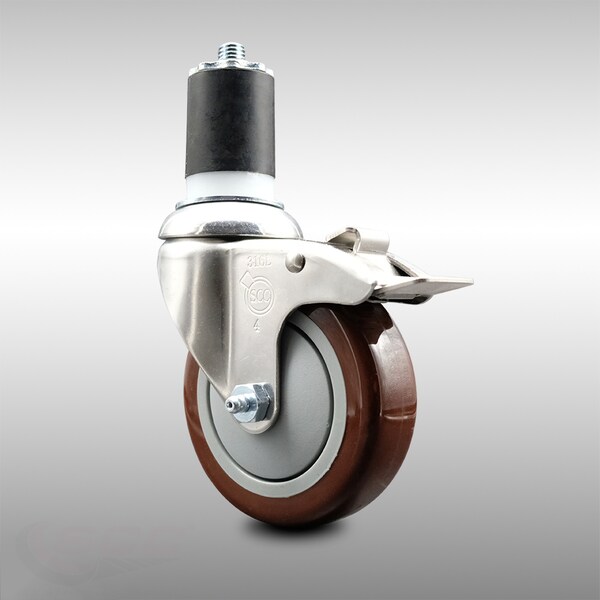 Service Caster 4 Inch 316SS Maroon Poly Swivel 1-7/8 Inch Expanding Stem Caster Lock Brake SCC SCC-SS316TTLEX20S414-PPUB-MRN-178 - main
